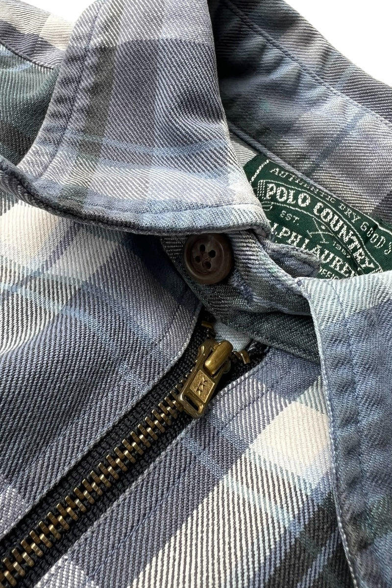 90-92'S L/S HALF-ZIP CHECK SHIRT / BLUE [SIZE: M USED]