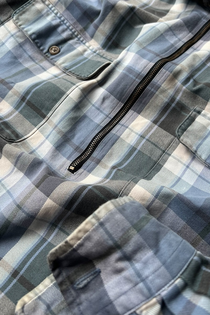 90-92'S L/S HALF-ZIP CHECK SHIRT / BLUE [SIZE: M USED]