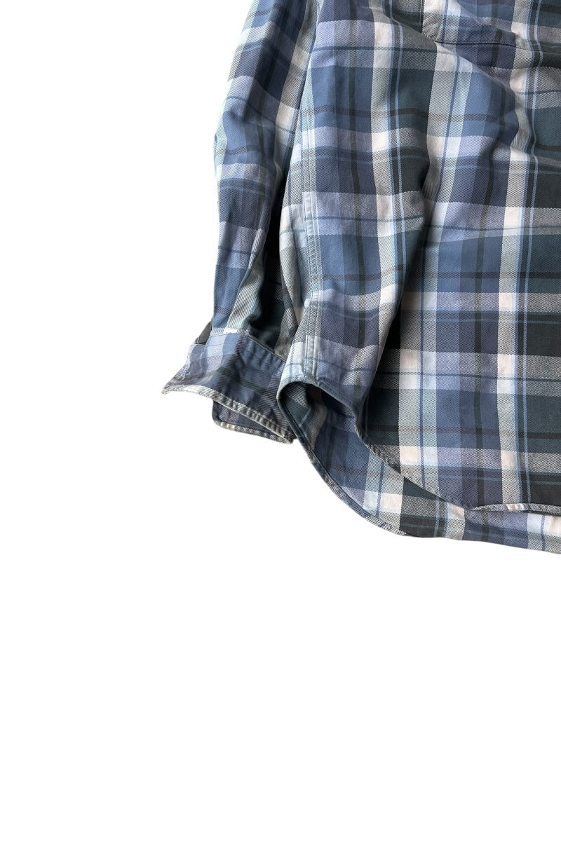 90-92'S L/S HALF-ZIP CHECK SHIRT / BLUE [SIZE: M USED]