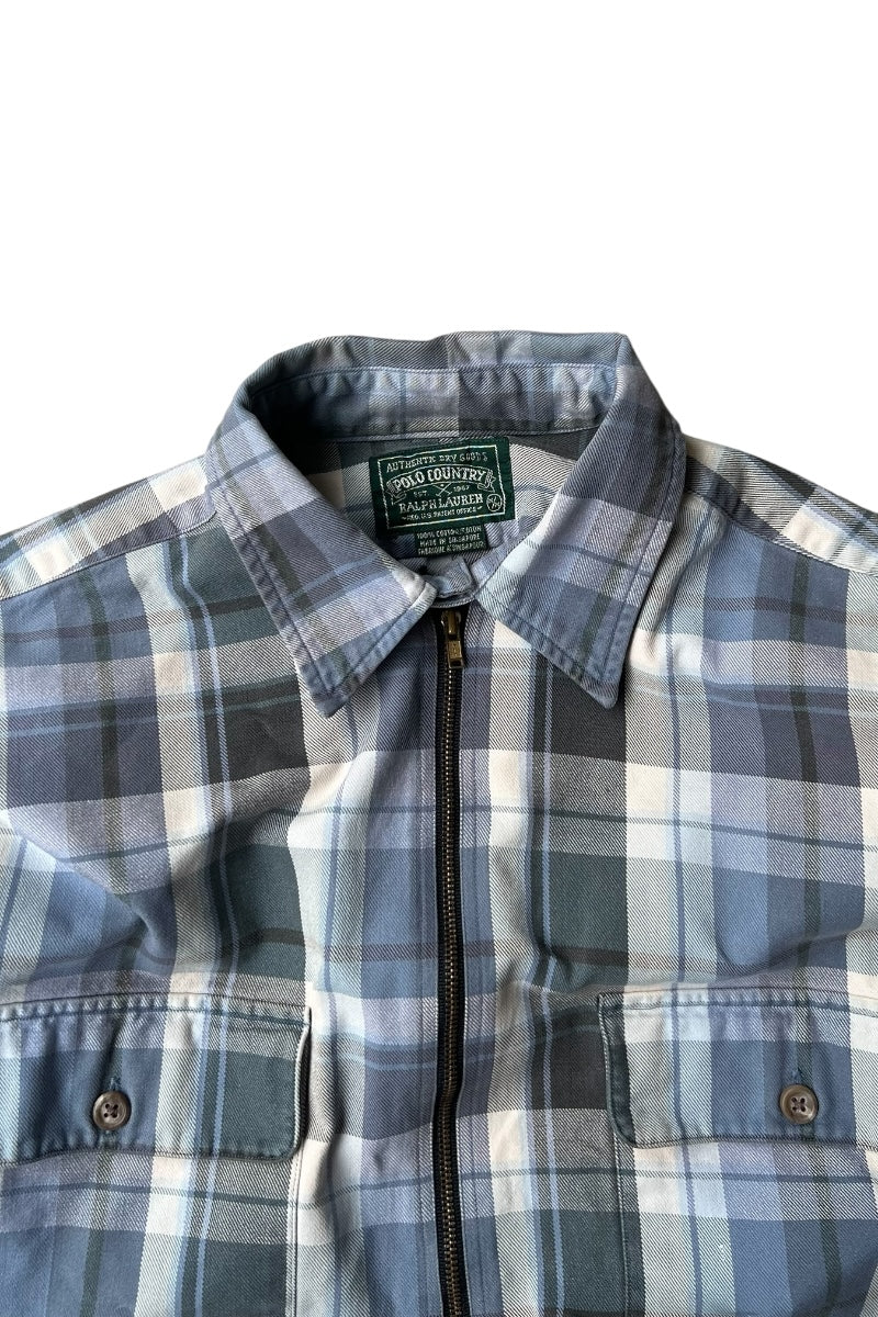90-92'S L/S HALF-ZIP CHECK SHIRT / BLUE [SIZE: M USED]