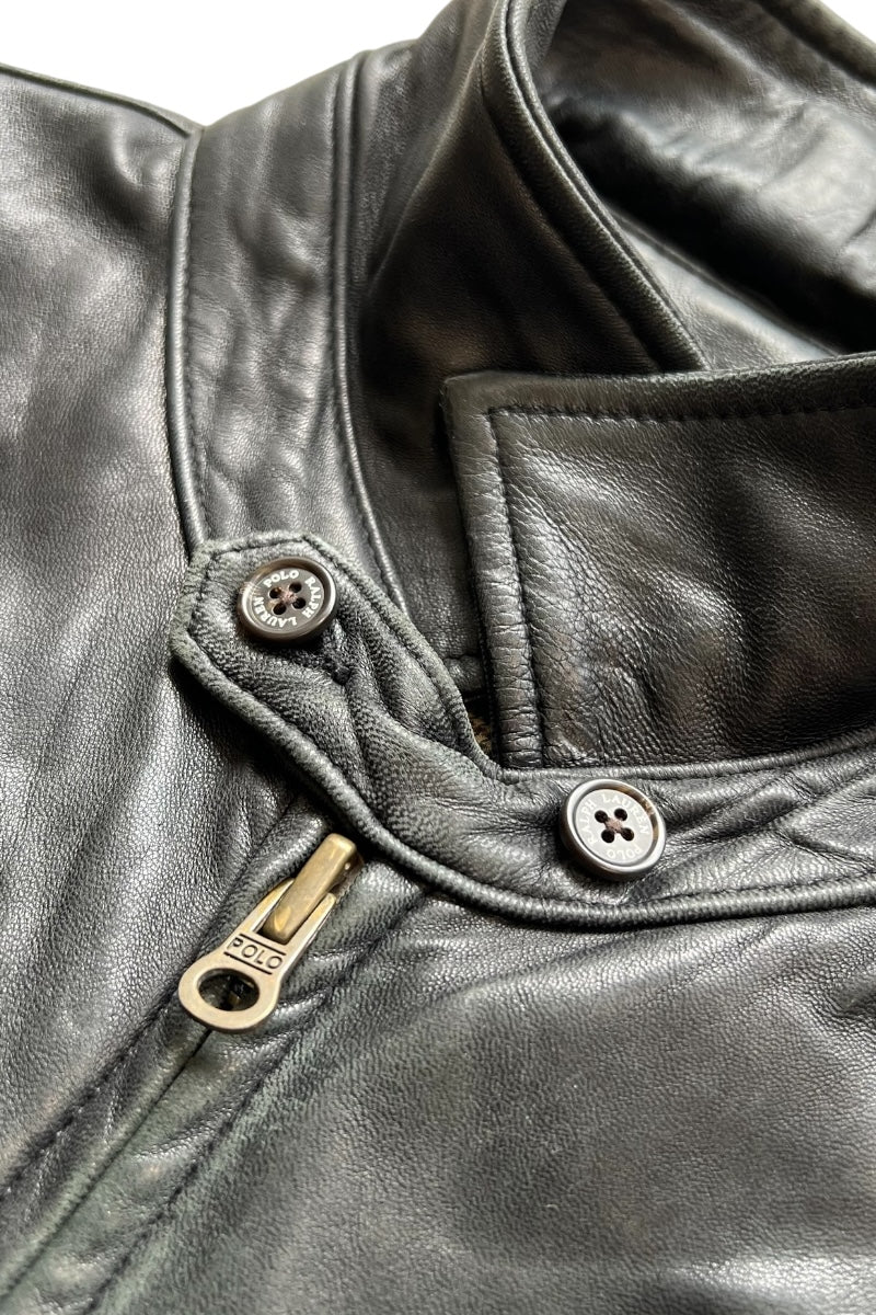 90'S LAMB LEATHER ZIP UP JACKET / BLACK [SIZE: L USED]