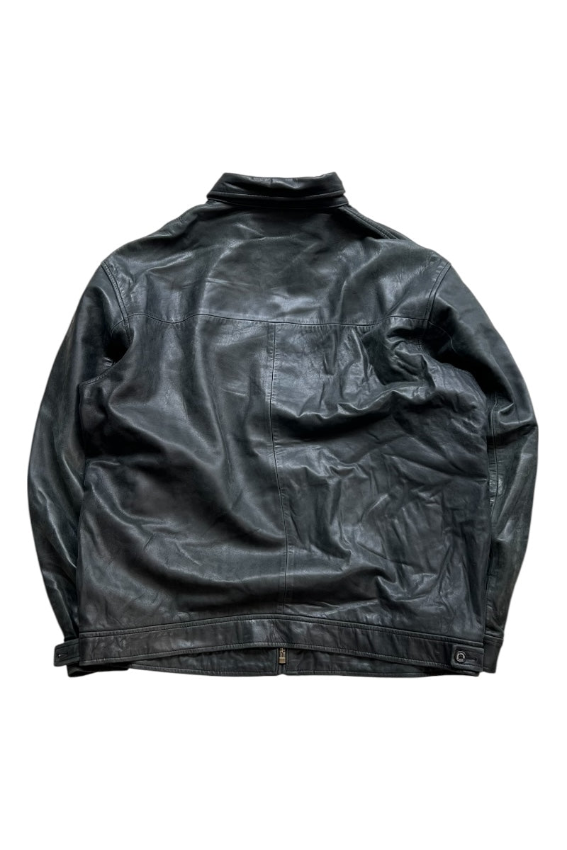 90'S LAMB LEATHER ZIP UP JACKET / BLACK [SIZE: L USED]