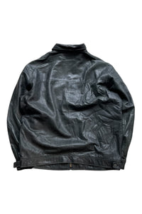 90'S LAMB LEATHER ZIP UP JACKET / BLACK [SIZE: L USED]