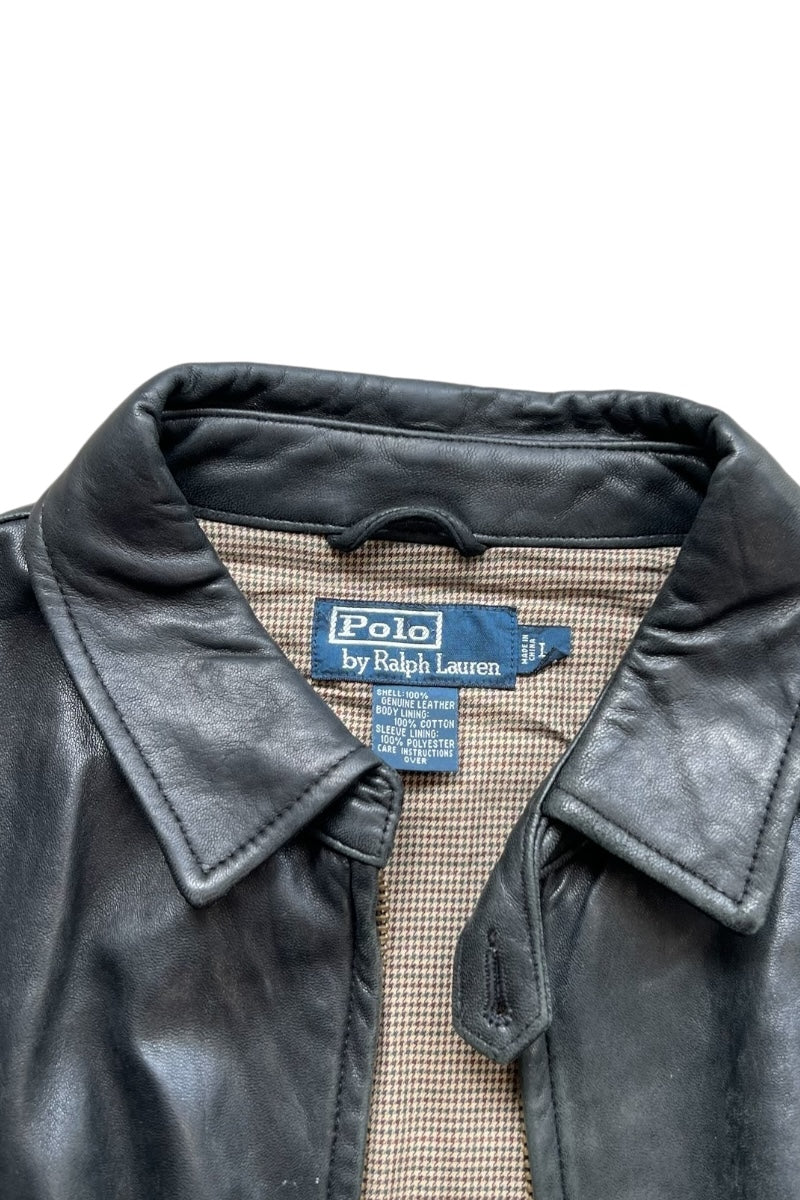 90'S LAMB LEATHER ZIP UP JACKET / BLACK [SIZE: L USED]