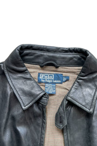 90'S LAMB LEATHER ZIP UP JACKET / BLACK [SIZE: L USED]