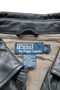 90'S LAMB LEATHER ZIP UP JACKET / BLACK [SIZE: L USED]