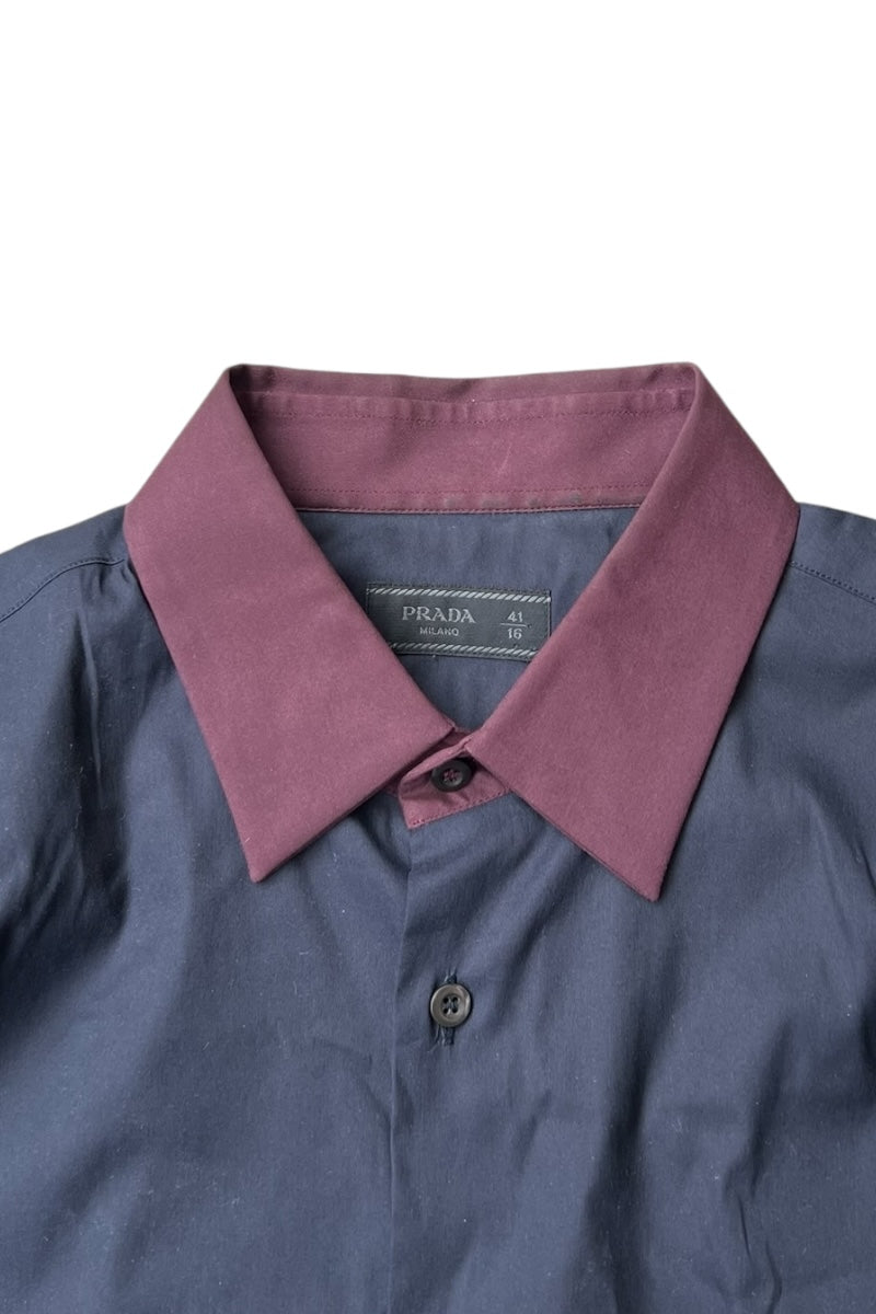 MADE IN ITALY 11SS L/S BI-COLOR DRES SHIRT / BLACK [SIZE: 41 USED]