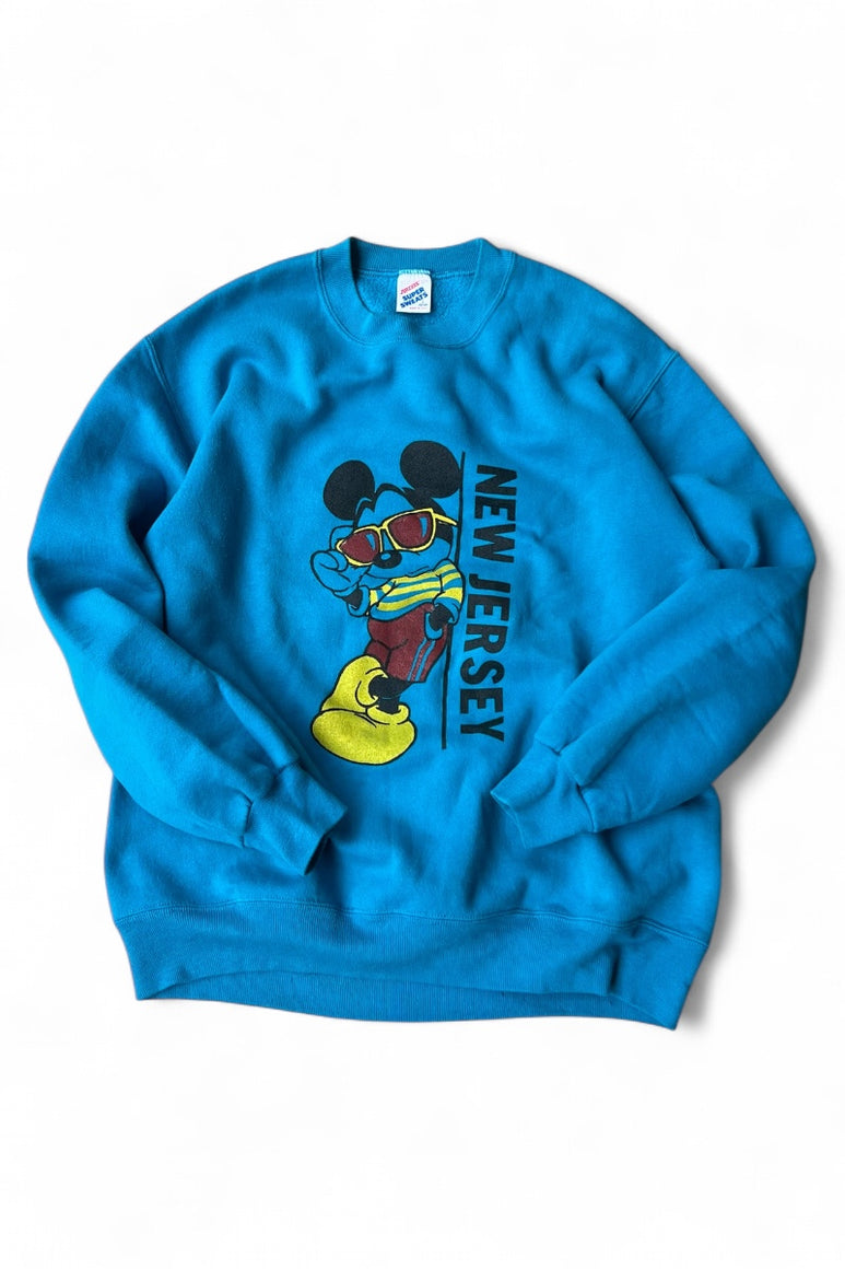 MADE IN USA 90'S MICKEY NEW JERSEY SWEATSHIRT / BLUE [SIZE: L USED]