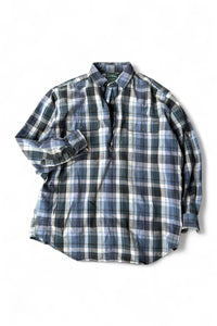90-92'S L/S HALF-ZIP CHECK SHIRT / BLUE [SIZE: M USED]