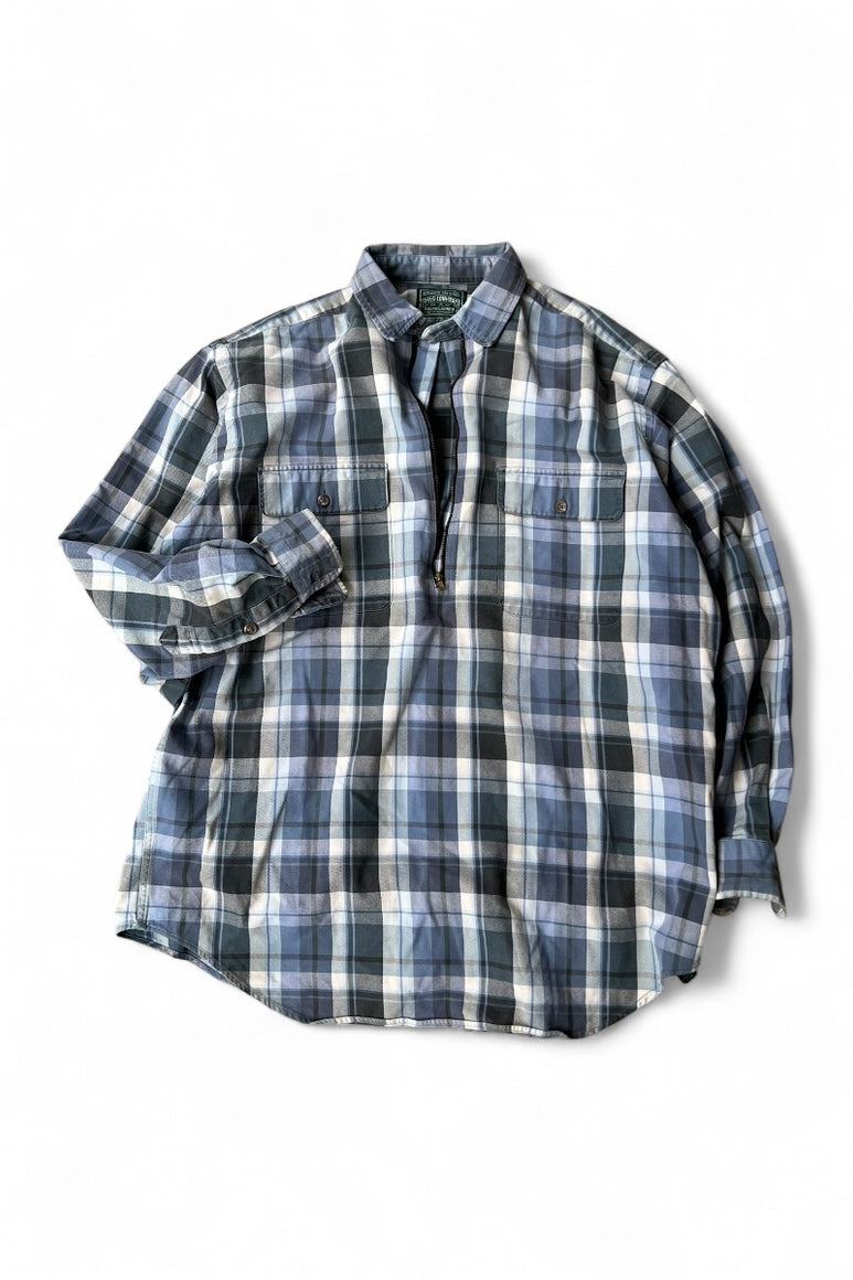 90-92'S L/S HALF-ZIP CHECK SHIRT / BLUE [SIZE: M USED]