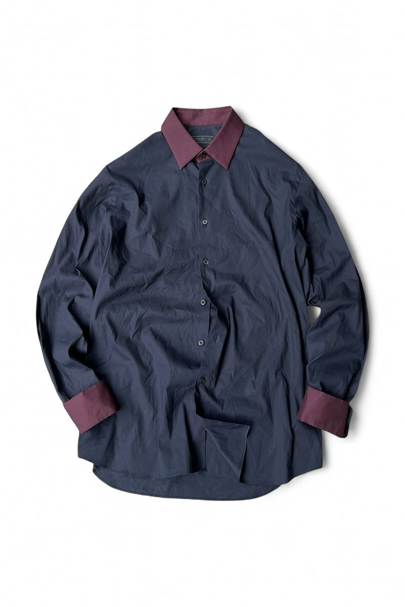 MADE IN ITALY 11SS L/S BI-COLOR DRES SHIRT / BLACK [SIZE: 41 USED]