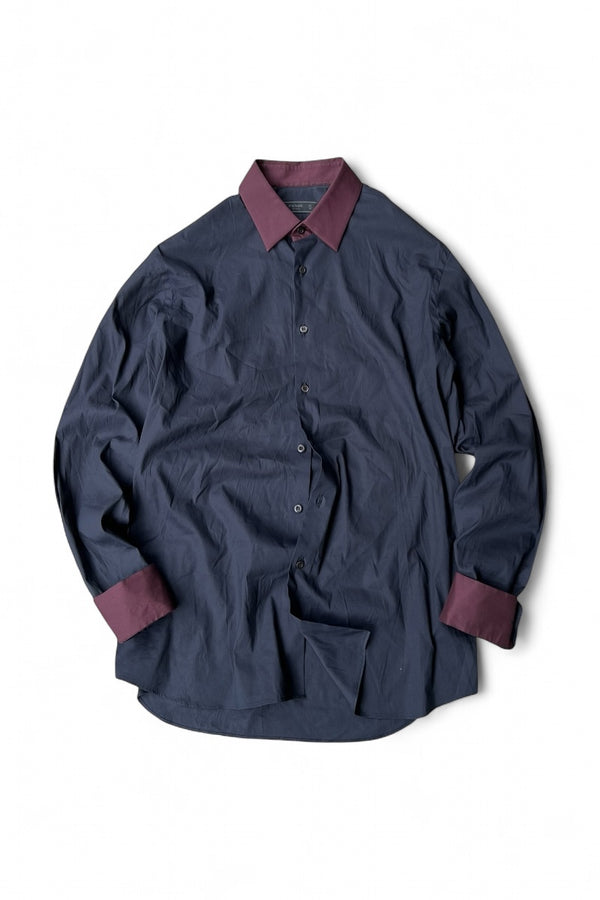 MADE IN ITALY 11SS L/S BI-COLOR DRES SHIRT / BLACK [SIZE: 41 USED]