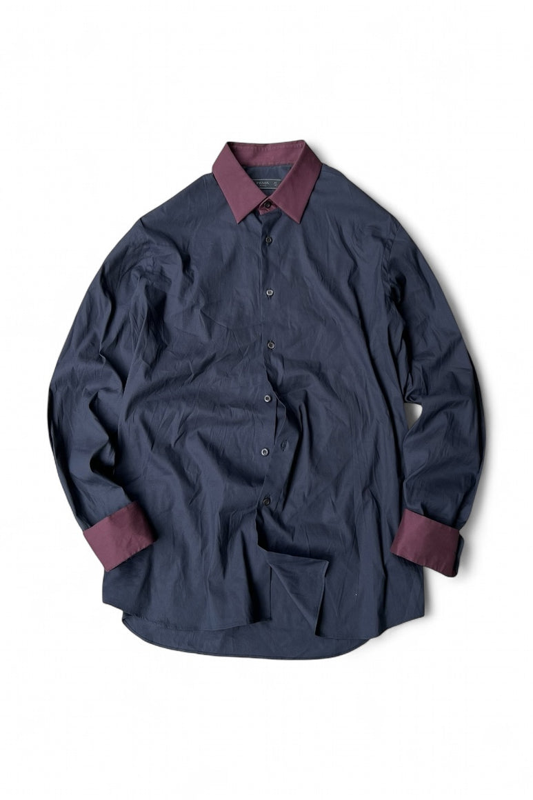 MADE IN ITALY 11SS L/S BI-COLOR DRES SHIRT / BLACK [SIZE: 41 USED]