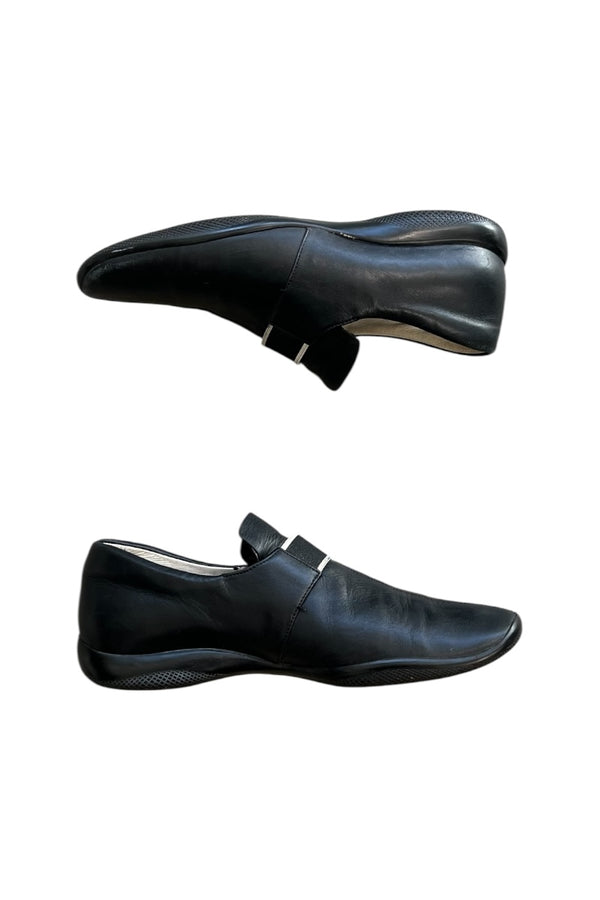 MADE IN ITALY LEATHER SILP-ON SHOES / BLACK [SIZE: 40 (26.5cm相当) USED]