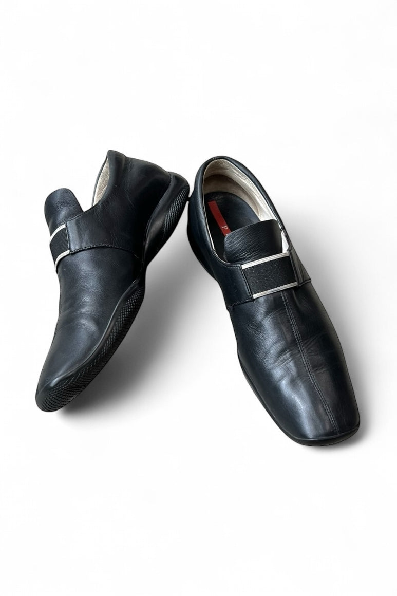 MADE IN ITALY LEATHER SILP-ON SHOES / BLACK [SIZE: 40 (26.5cm相当) USED]
