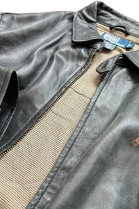 90'S LAMB LEATHER ZIP UP JACKET / BLACK [SIZE: L USED]