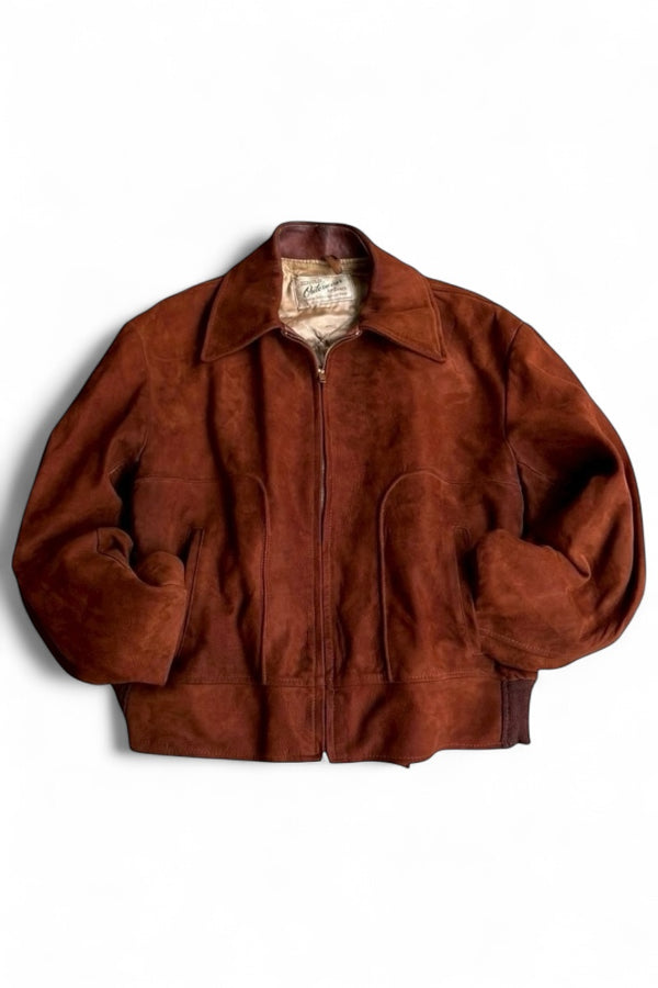 50-60'S SUEDE LEATHER JACKET / BROWN [SIZE: M USED]