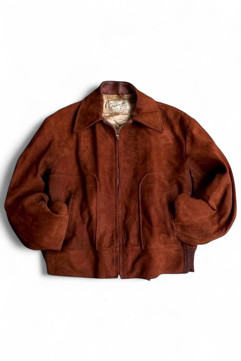 50-60'S SUEDE LEATHER JACKET / BROWN [SIZE: M USED]