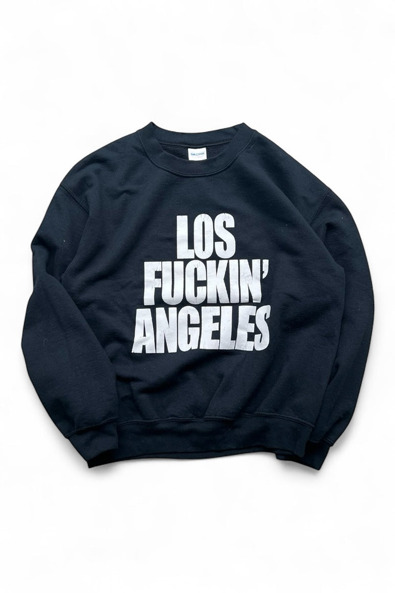 90'S-Y2K LOS FUXXIN'ANGELES MESSAGE SWEATSHIRT / BLACK [SIZE: M USED]