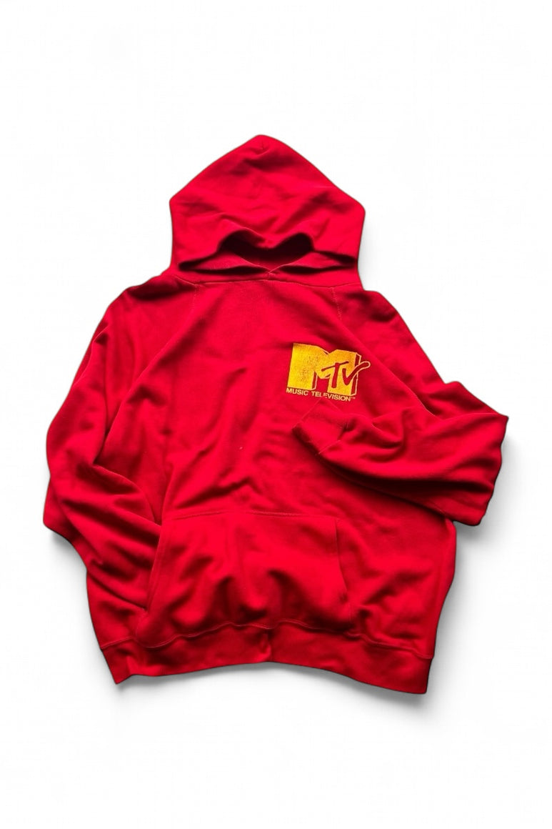 MADE IN USA 90'S MTV HOODIE SWEATSHIRT / RED [SIZE: M USED]