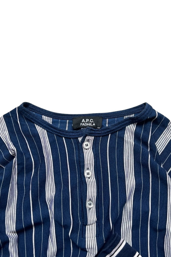FADHILA L/S HENLEY-NECK T-SHIRT / STRIPE [SIZE: XS USED]