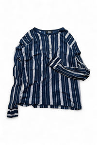 FADHILA L/S HENLEY-NECK T-SHIRT / STRIPE [SIZE: XS USED]