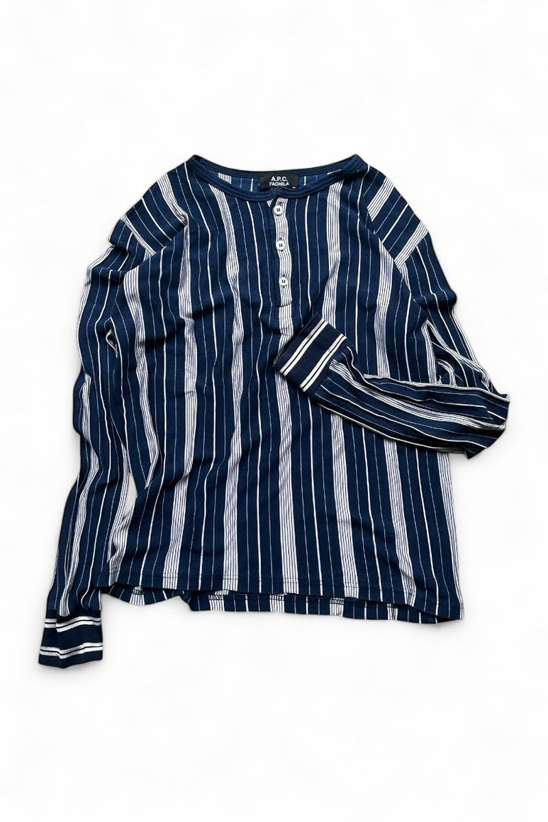 FADHILA L/S HENLEY-NECK T-SHIRT / STRIPE [SIZE: XS USED]