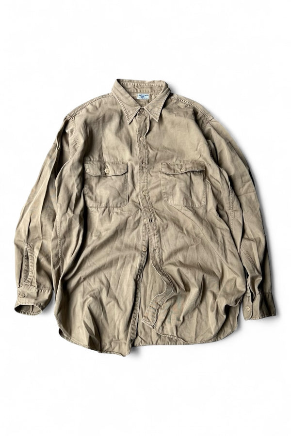 60'S L/S ARMY TWILL SHIRT / KHAKI [SIZE: L USED]