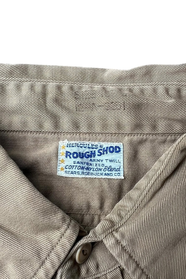 60'S L/S ARMY TWILL SHIRT / KHAKI [SIZE: L USED]