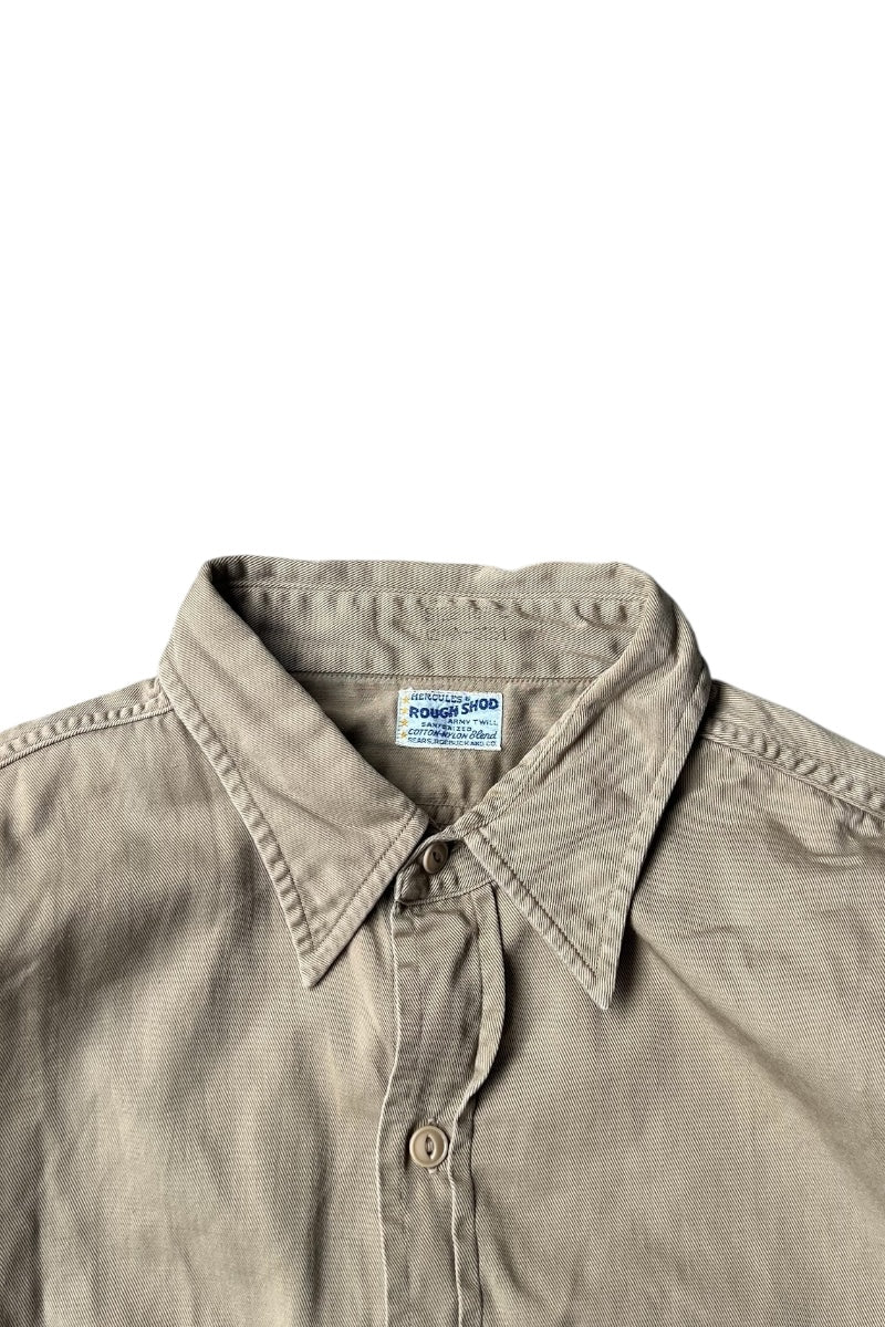 60'S L/S ARMY TWILL SHIRT / KHAKI [SIZE: L USED]