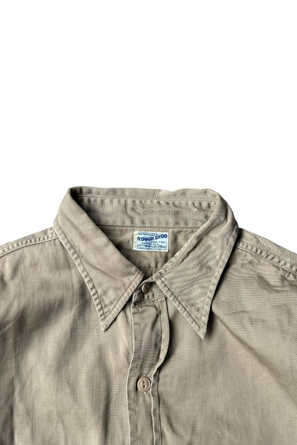 60'S L/S ARMY TWILL SHIRT / KHAKI [SIZE: L USED]