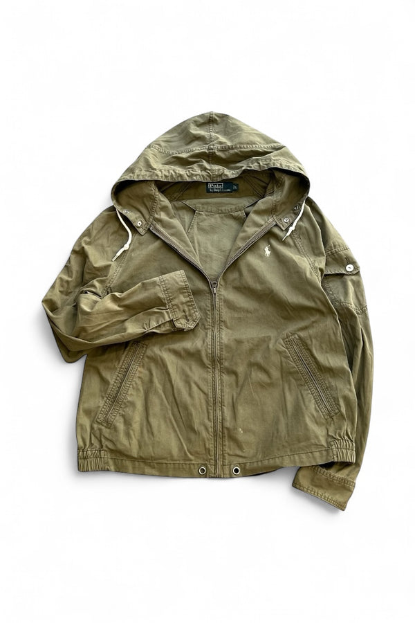 EXCLUSIVE OF DECORATION ZIP UP HOODIE JACKET 90'S REPLICA / KHAKI [SIZE: L USED]