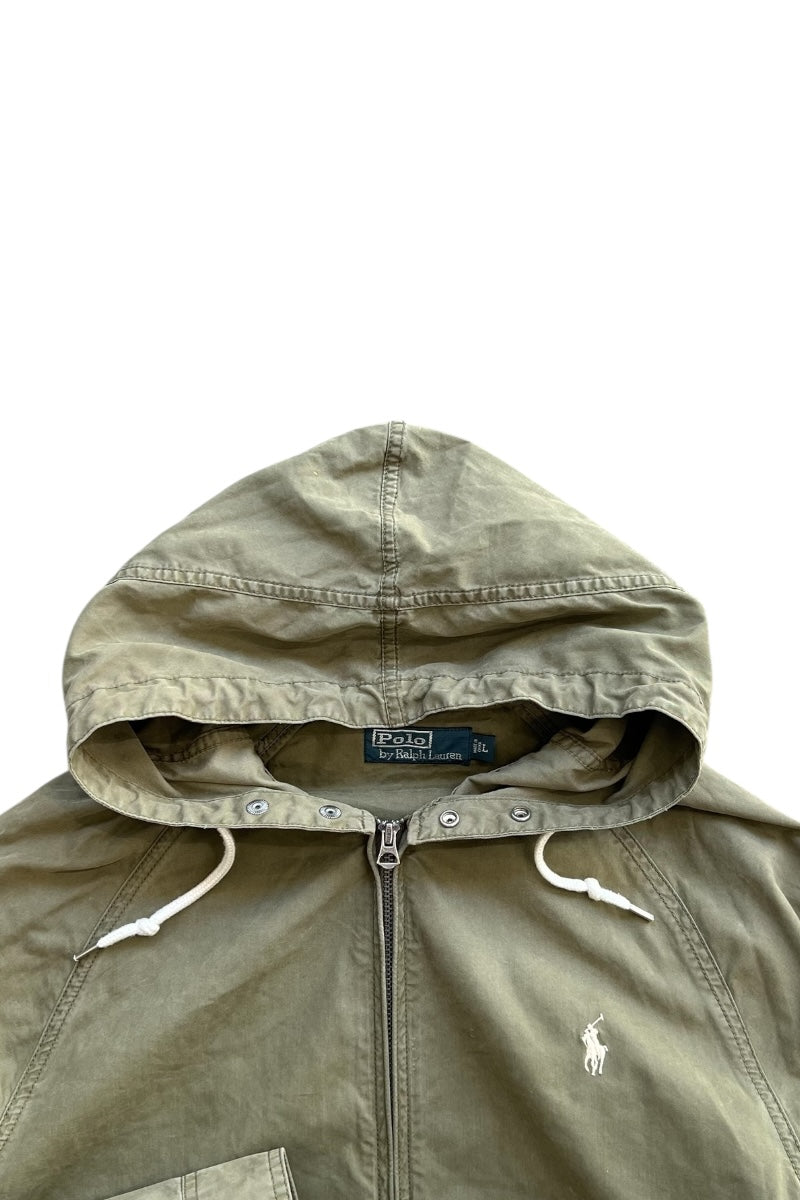 EXCLUSIVE OF DECORATION ZIP UP HOODIE JACKET 90'S REPLICA / KHAKI [SIZE: L USED]