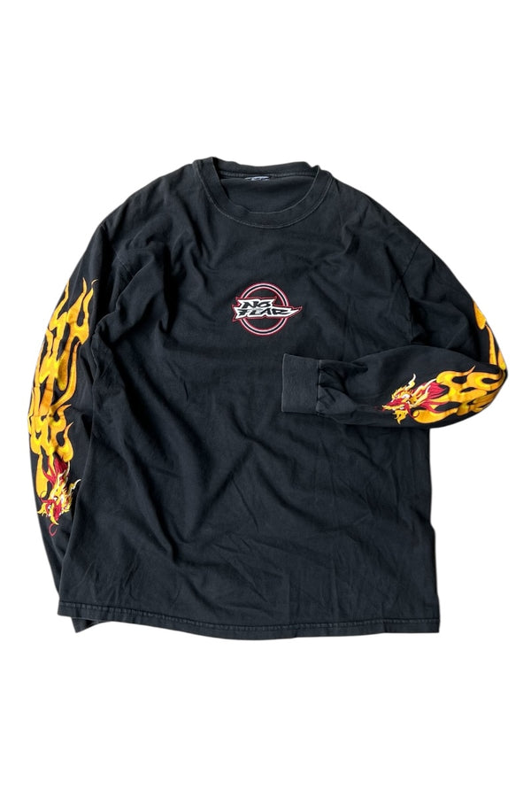 Y2K EARLY 00'S FLAME DRAGON L/S T-SHIRT / BLACK [SIZE: L USED]