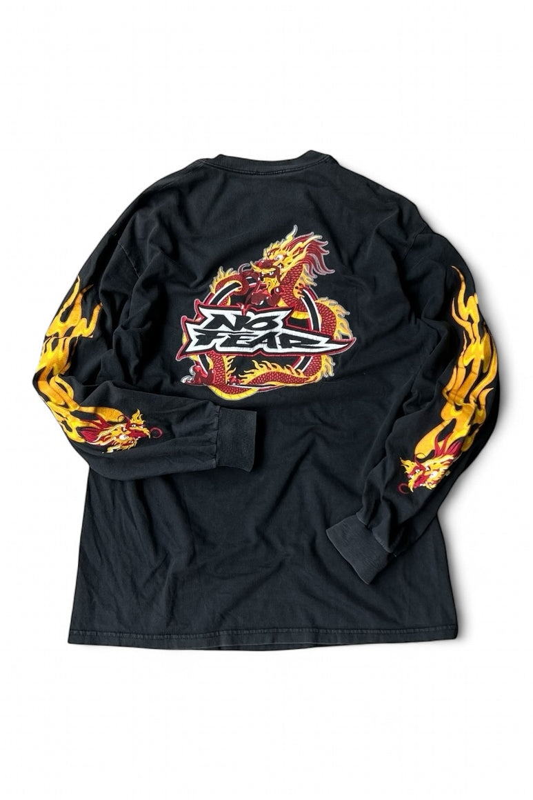 Y2K EARLY 00'S FLAME DRAGON L/S T-SHIRT / BLACK [SIZE: L USED]