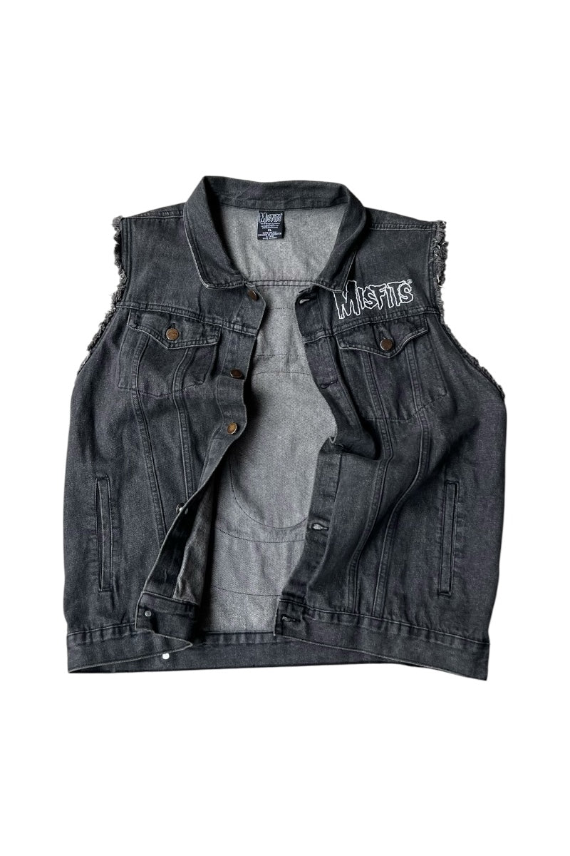 13'S SLEEVELESS DENIM JACKET / BLACK [SIZE: XL USED]