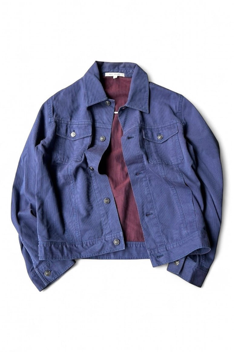 MADE IN USA Y2K EARLY 00'S STRIPE TRACKER JACKET / NAVY [SIZE: S USED]