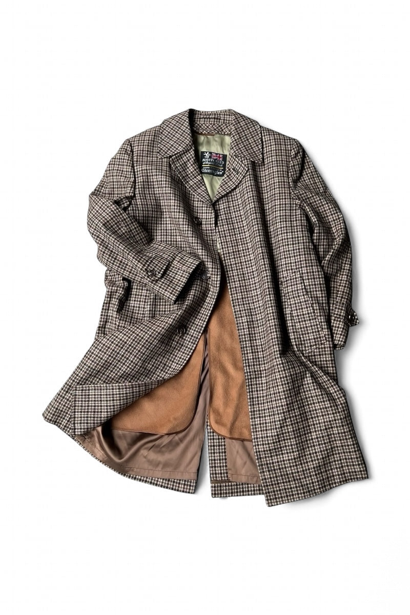 MADE IN USA 80'S WOOL CHECK COAT W/LINER / BROWN [SIZE: 40 USED]