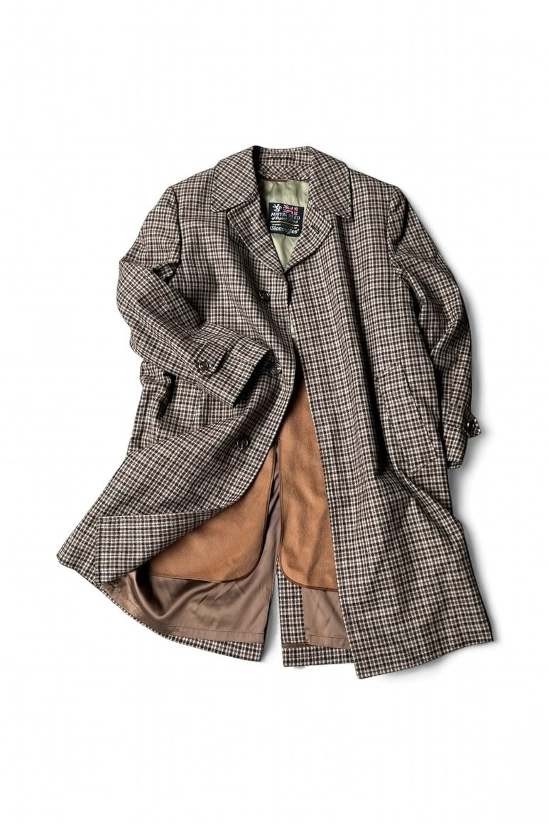 MADE IN USA 80'S WOOL CHECK COAT W/LINER / BROWN [SIZE: 40 USED]