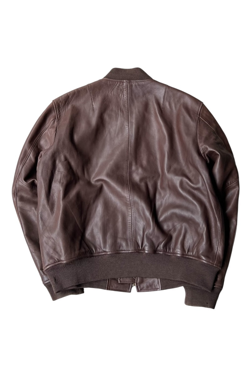 90'S MA-1 TYPE LAMB LEATHER BOMBER FLIGHT JACKET / BROWN [SIZE: XL USED]