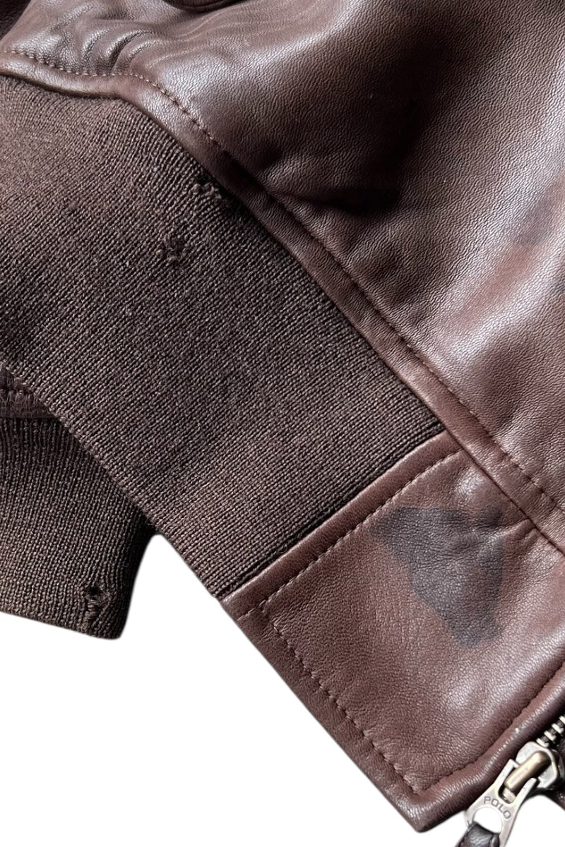 90'S MA-1 TYPE LAMB LEATHER BOMBER FLIGHT JACKET / BROWN [SIZE: XL USED]