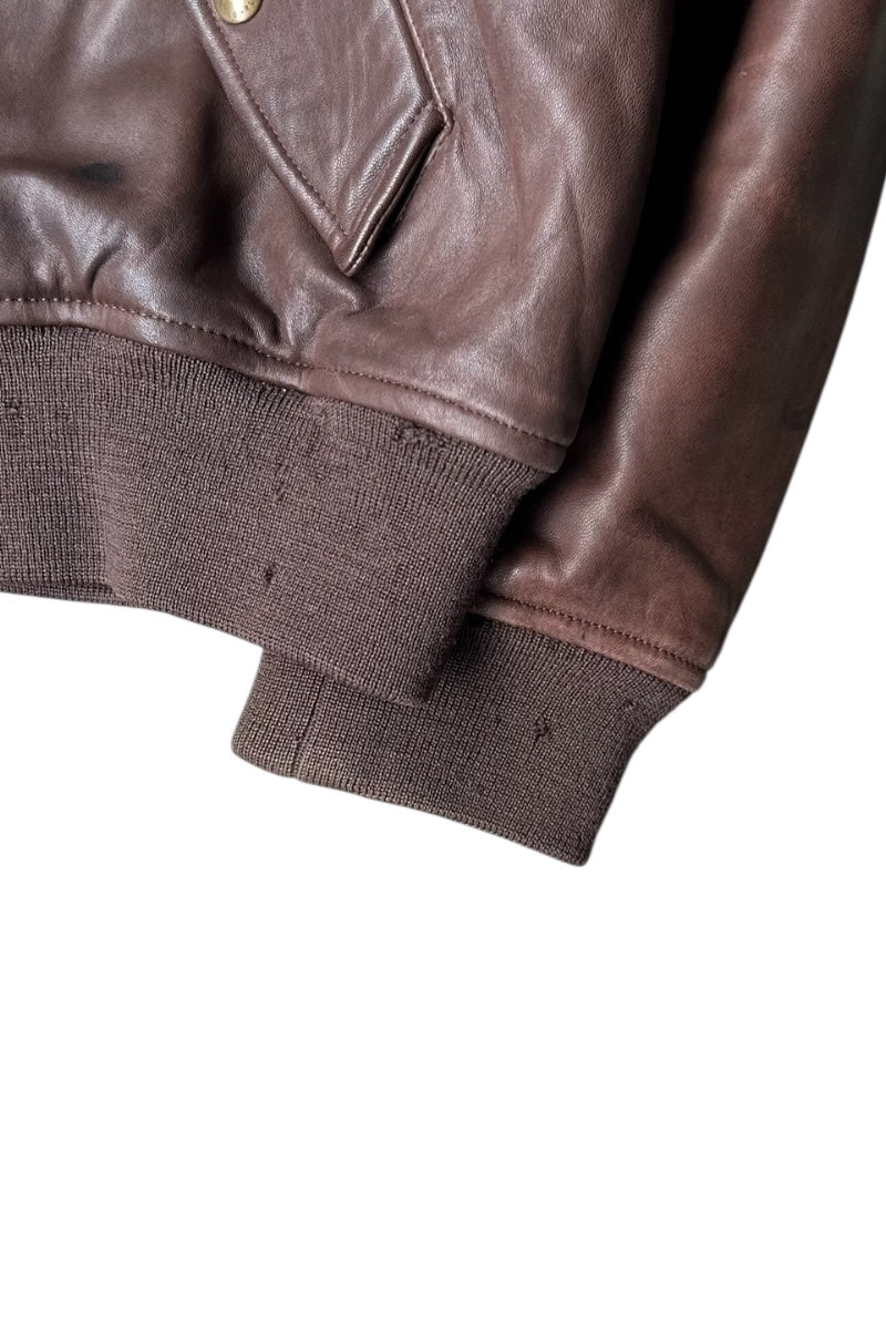 90'S MA-1 TYPE LAMB LEATHER BOMBER FLIGHT JACKET / BROWN [SIZE: XL USED]