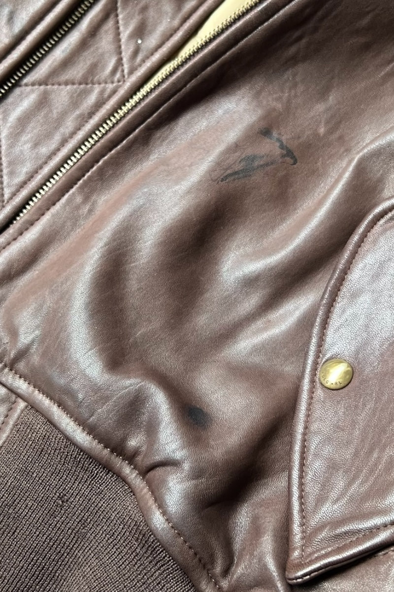 90'S MA-1 TYPE LAMB LEATHER BOMBER FLIGHT JACKET / BROWN [SIZE: XL USED]
