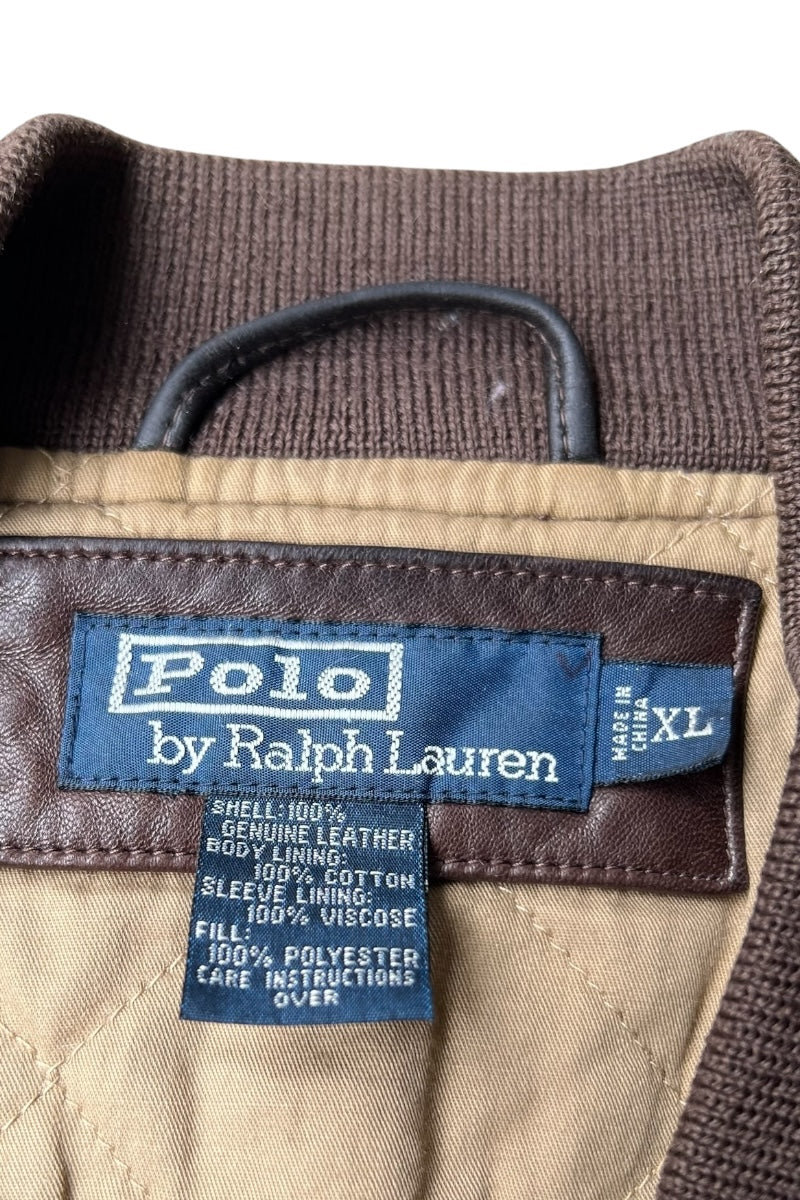 90'S MA-1 TYPE LAMB LEATHER BOMBER FLIGHT JACKET / BROWN [SIZE: XL USED]
