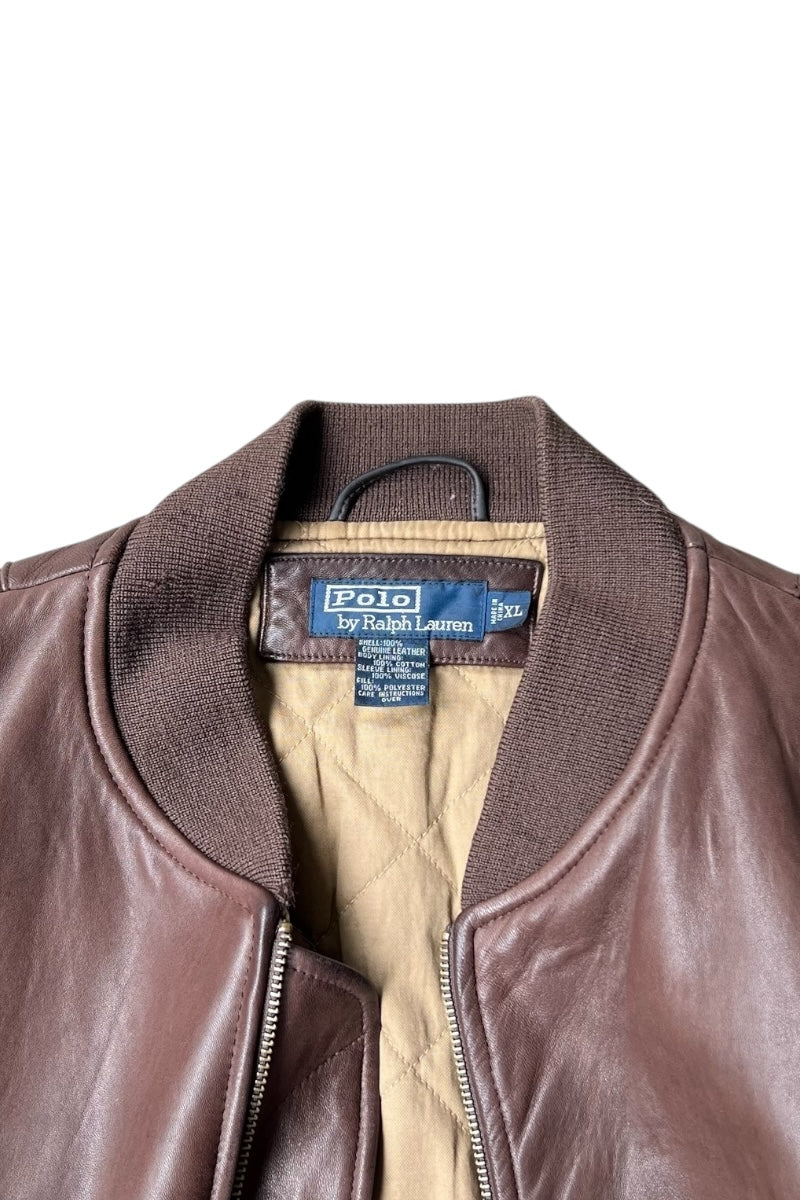 90'S MA-1 TYPE LAMB LEATHER BOMBER FLIGHT JACKET / BROWN [SIZE: XL USED]