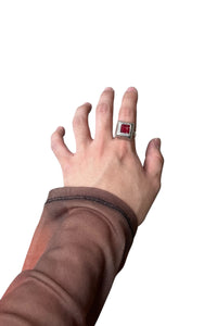 925 SILVER RING W/RED JASPER / SILVER  [SIZE: 15号 USED]