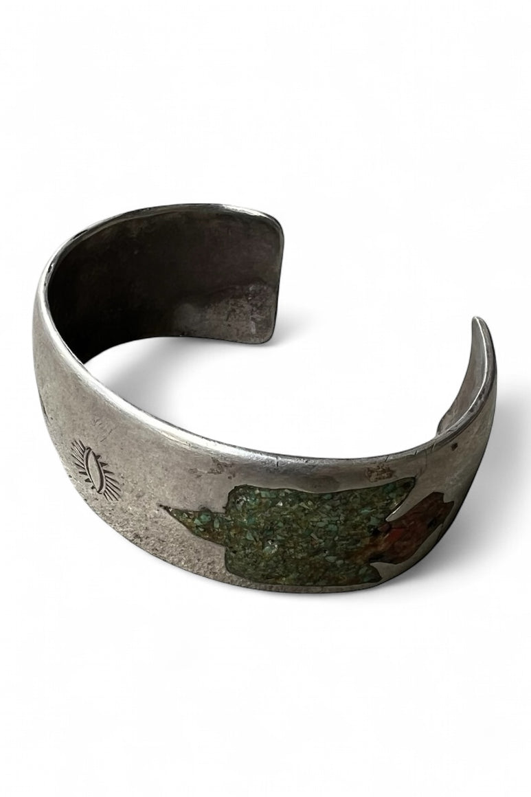 NAVAJO INDIAN JEWELRY 20-30'S SILVER TIP INLAY BANGLE / SILVER [SIZE: ONE SIZE USED]