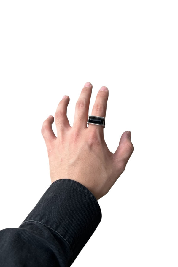 MADE IN MEXICO 925 SILVER RING W/ONYX / SILVER [SIZE: JP 21 USED]