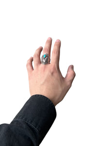 VINTAGE NATIVE AMERICAN 925 SILVER EAGLE RING W/TURQUOIS / SILVER  [SIZE: 21号 USED]