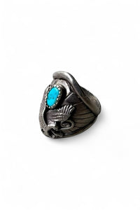 VINTAGE NATIVE AMERICAN 925 SILVER EAGLE RING W/TURQUOIS / SILVER  [SIZE: 21号 USED]